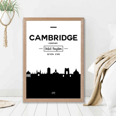 Artze Wall Art Cambridge Black And White City Skyline Framed Print Size: A2 With Oak Frame from B&Q