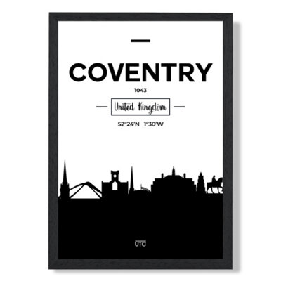 Artze Wall Art Coventry Black And White City Skyline Art Print With Black Frame Size: A4 from B&Q