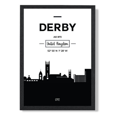 Artze Wall Art Derby Black And White City Skyline Art Print With Black Frame Size: A4 from B&Q