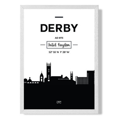 Artze Wall Art Derby Black And White City Skyline Art Print With White Frame Size: A4 from B&Q