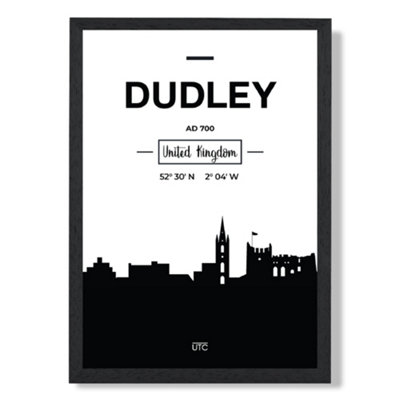 Artze Wall Art Dudley Black And White City Skyline Art Print With Black Frame Size: A4 from B&Q