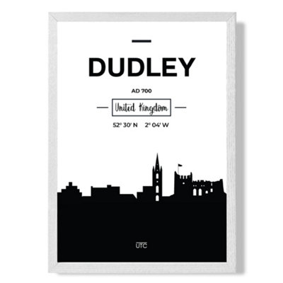 Artze Wall Art Dudley Black And White City Skyline Art Print With White Frame Size: A4 from B&Q