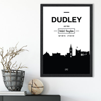Artze Wall Art Dudley Black And White City Skyline Framed Print Size: A3 With Black Frame from B&Q