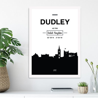 Artze Wall Art Dudley Black And White City Skyline Framed Print Size: A3 With White Frame from B&Q