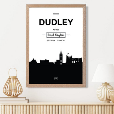 Artze Wall Art Dudley Black And White City Skyline Framed Print Size: A3 With Oak Frame from B&Q