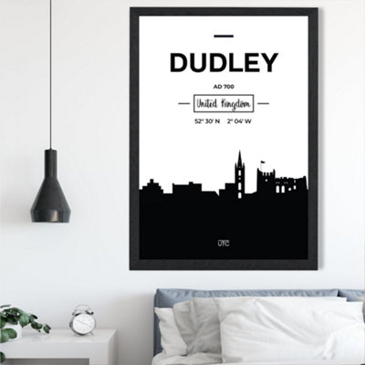Artze Wall Art Dudley Black And White City Skyline Framed Print Size: A2 With Black Frame from B&Q