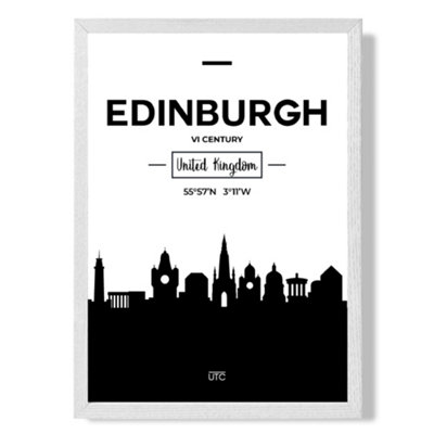 Artze Wall Art Edinburgh Black And White City Skyline Art Print With White Frame Size: A4 from B&Q