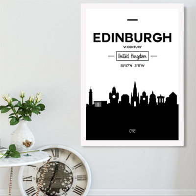Artze Wall Art Edinburgh Black And White City Skyline Framed Print Size: A2 With White Frame from B&Q