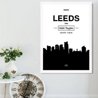 Artze Wall Art Leeds Black And White City Skyline Framed Print Size: A2 With White Frame from B&Q