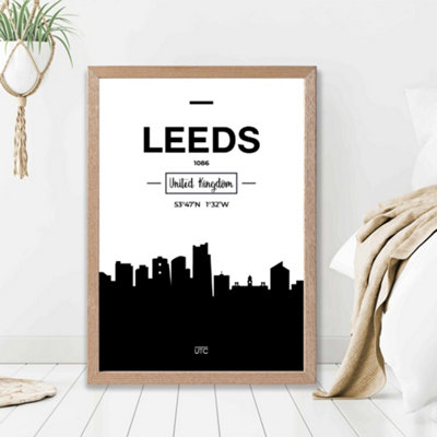 Artze Wall Art Leeds Black And White City Skyline Framed Print Size: A2 With Oak Frame from B&Q