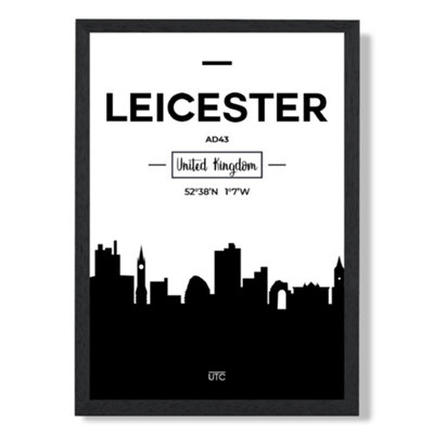 Artze Wall Art Leicester Black And White City Skyline Art Print With Black Frame Size: A4 from B&Q