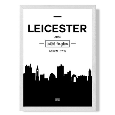 Artze Wall Art Leicester Black And White City Skyline Art Print With White Frame Size: A4 from B&Q