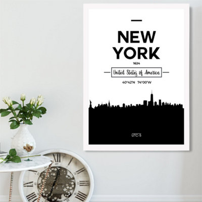Artze Wall Art New York Black And White City Skyline Framed Print Size: A2 With White Frame from B&Q