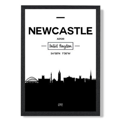 Artze Wall Art Newcastle Black And White City Skyline Art Print With Black Frame Size: A4 from B&Q
