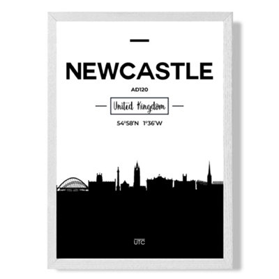 Artze Wall Art Newcastle Black And White City Skyline Art Print With White Frame Size: A4 from B&Q
