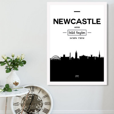 Artze Wall Art Newcastle Black And White City Skyline Framed Print Size: A2 With White Frame from B&Q