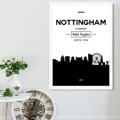 Artze Wall Art Nottingham Black And White City Skyline Framed Print Size: A2 With White Frame from B&Q