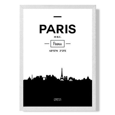 Artze Wall Art Paris Black And White City Skyline Art Print With White Frame Size: A4 from B&Q