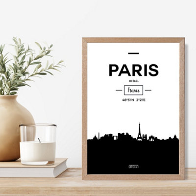Artze Wall Art Paris Black And White City Skyline Framed Print Size: A4 With Oak Frame from B&Q