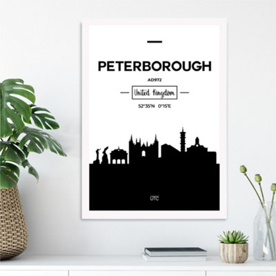 Artze Wall Art Peterborough Black And White City Skyline Framed Print Size: A3 With White Frame from B&Q
