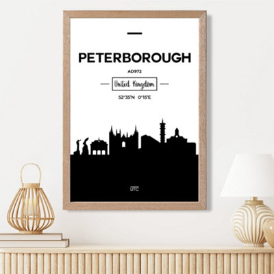 Artze Wall Art Peterborough Black And White City Skyline Framed Print Size: A3 With Oak Frame from B&Q