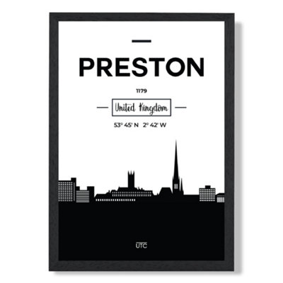 Artze Wall Art Preston Black And White City Skyline Art Print With Black Frame Size: A4 from B&Q