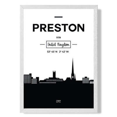 Artze Wall Art Preston Black And White City Skyline Art Print With White Frame Size: A4 from B&Q