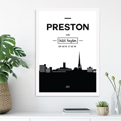Artze Wall Art Preston Black And White City Skyline Framed Print Size: A3 With White Frame from B&Q