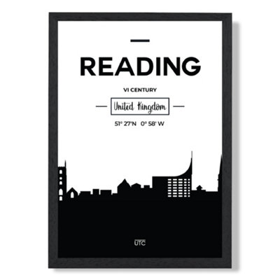 Artze Wall Art Reading Black And White City Skyline Art Print With Black Frame Size: A4 from B&Q