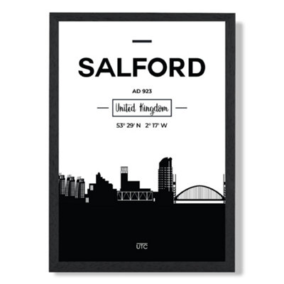 Artze Wall Art Salford Black And White City Skyline Art Print With Black Frame Size: A4 from B&Q