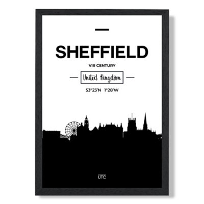 Artze Wall Art Sheffield Black And White City Skyline Art Print With Black Frame Size: A4 from B&Q