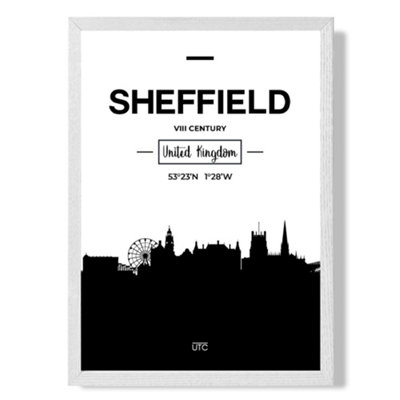 Artze Wall Art Sheffield Black And White City Skyline Art Print With White Frame Size: A4 from B&Q