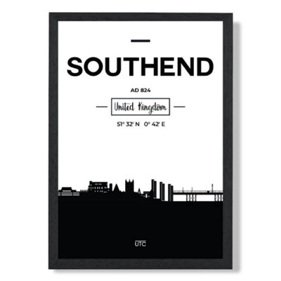 Artze Wall Art Southend And City Skyline Medium Poster With Hanger Black/White