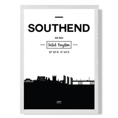 Artze Wall Art Black/White Southend And City Skyline Poster With Hanger / / 33Cm