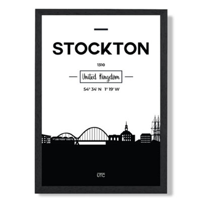 Artze Wall Art Stockton Black And White City Skyline Art Print With Black Frame Size: A4 from B&Q