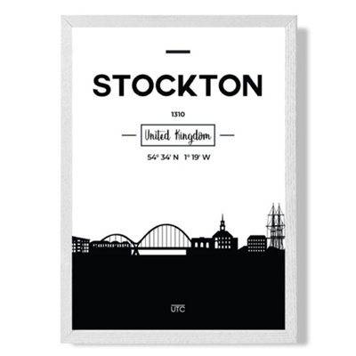 Artze Wall Art Stockton Black And White City Skyline Art Print With White Frame Size: A4 from B&Q