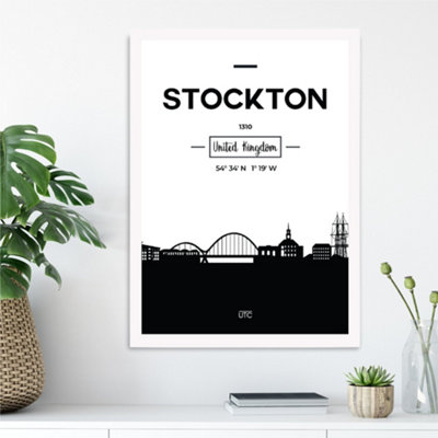 Artze Wall Art Stockton Black And White City Skyline Framed Print Size: A3 With White Frame from B&Q