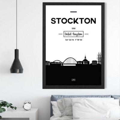 Artze Wall Art Stockton Black And White City Skyline Framed Print Size: A2 With Black Frame from B&Q