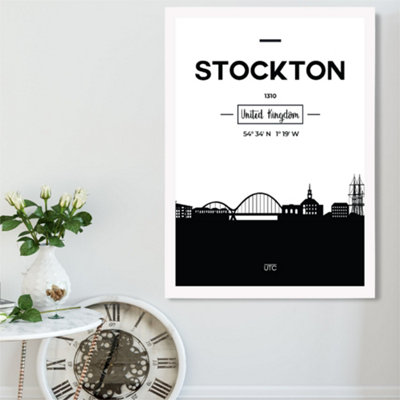 Artze Wall Art Stockton Black And White City Skyline Framed Print Size: A2 With White Frame from B&Q