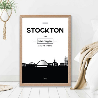 Artze Wall Art Stockton Black And White City Skyline Framed Print Size: A2 With Oak Frame from B&Q