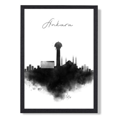 Artze Wall Art Ankara Watercolour Skyline City Art Print With Black Frame Size: A4 from B&Q