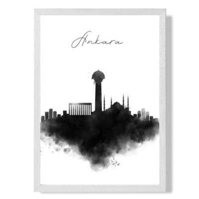 Artze Wall Art Ankara Watercolour Skyline City Art Print With White Frame Size: A4 from B&Q