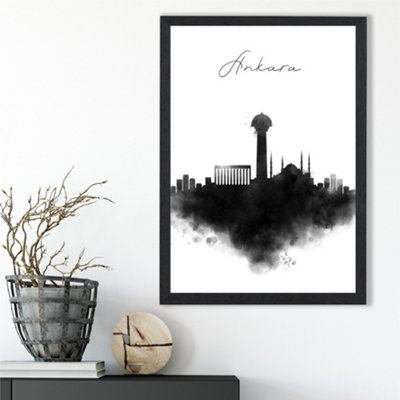 Artze Wall Art Ankara Watercolour Skyline City Framed Print Size: A3 With Black Frame from B&Q