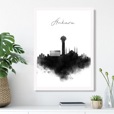 Artze Wall Art Ankara Watercolour Skyline City Framed Print Size: A3 With White Frame from B&Q