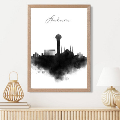 Artze Wall Art Ankara Watercolour Skyline City Framed Print Size: A3 With Oak Frame from B&Q
