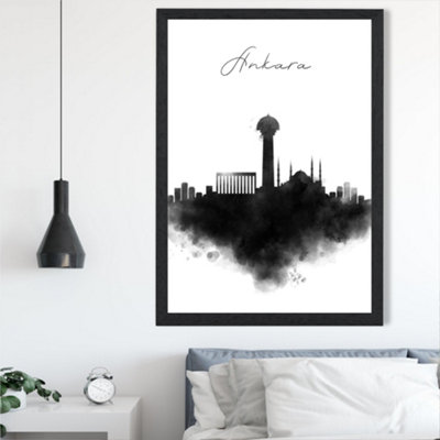Artze Wall Art Ankara Watercolour Skyline City Framed Print Size: A2 With Black Frame from B&Q