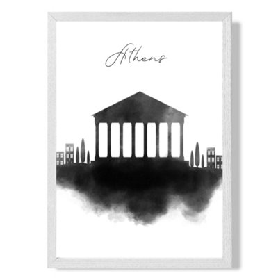 Artze Wall Art Athens Watercolour Skyline City Art Print With White Frame Size: A4 from B&Q