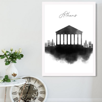 Artze Wall Art Athens Watercolour Skyline City Framed Print Size: A2 With White Frame from B&Q