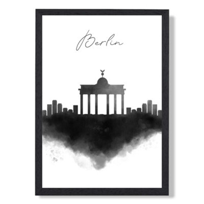 Artze Wall Art Berlin Watercolour Skyline City Art Print With Black Frame Size: A4 from B&Q