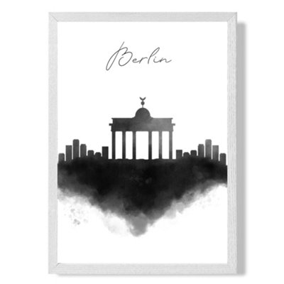 Artze Wall Art Berlin Watercolour Skyline City Art Print With White Frame Size: A4 from B&Q
